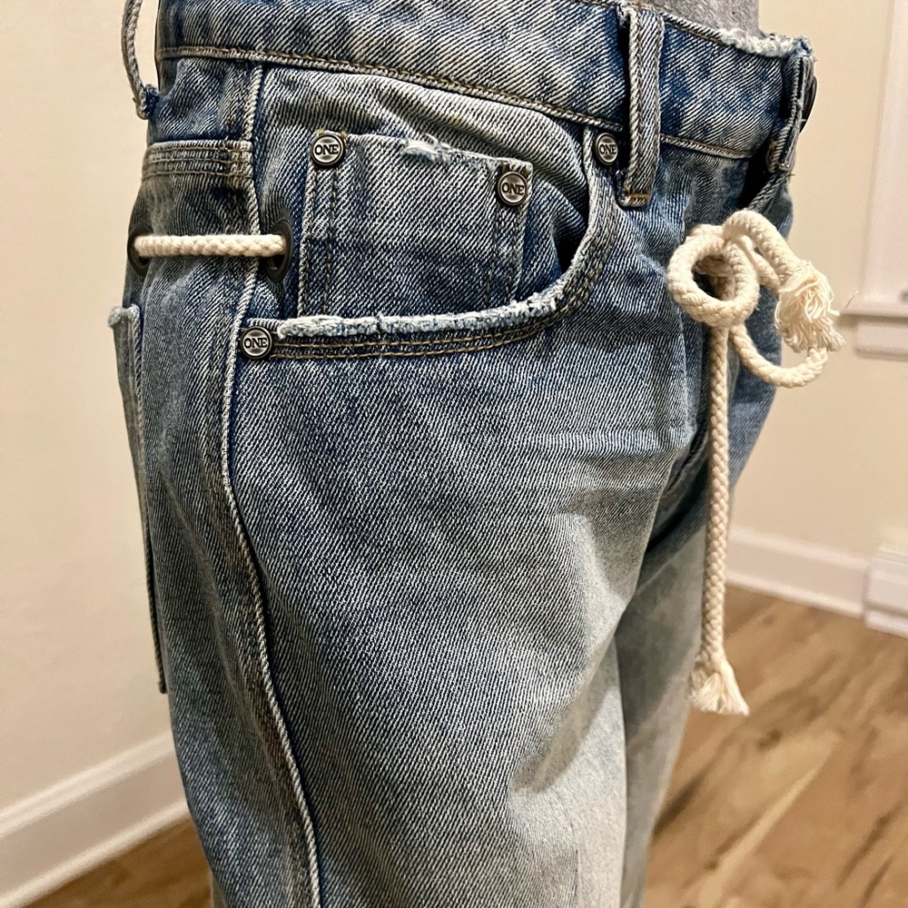 One Teaspoon Denim Straight Leg Jeans with Rope Detail